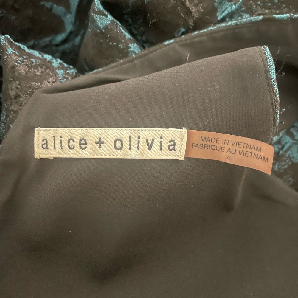 Alice+olivia “Malory” fit and flare mini jacquard black and teal dress size 4 - Picture 9 of 10